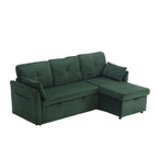 Divano modulare a 3 posti a L verde 81.1 con chaise longue reversibile e vano portaoggetti, divano letto in velluto felpato per soggiorno