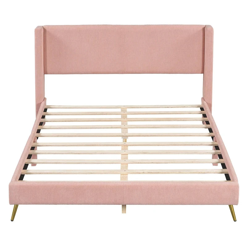 Letto queen-size con piattaforma in velluto a coste e testiera trapuntata