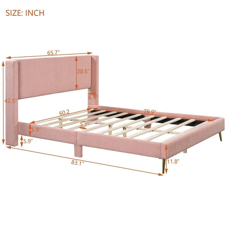 Letto queen-size con piattaforma in velluto a coste e testiera trapuntata