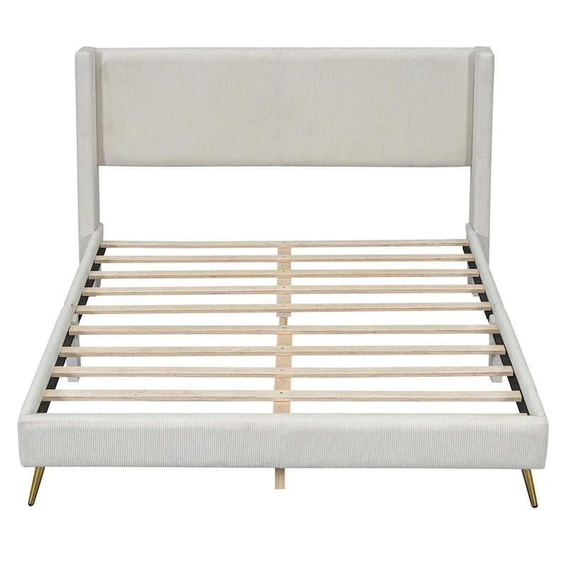 Letto queen-size con piattaforma in velluto a coste e testiera trapuntata