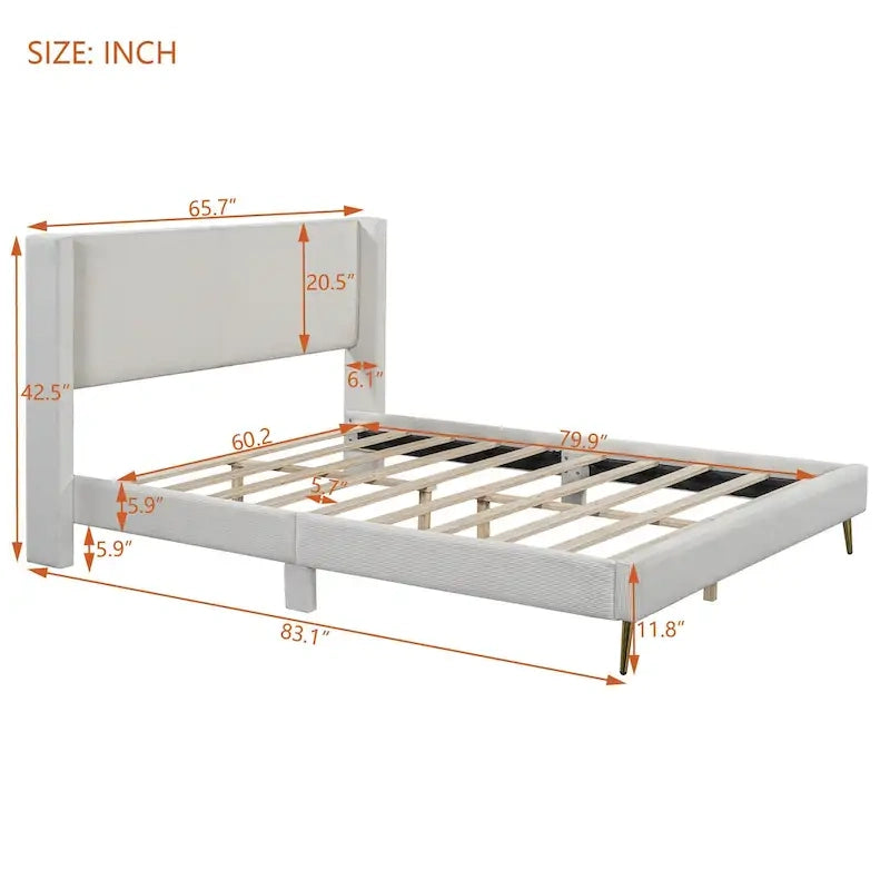 Letto queen-size con piattaforma in velluto a coste e testiera trapuntata