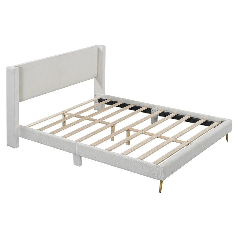 Letto queen-size con piattaforma in velluto a coste e testiera trapuntata