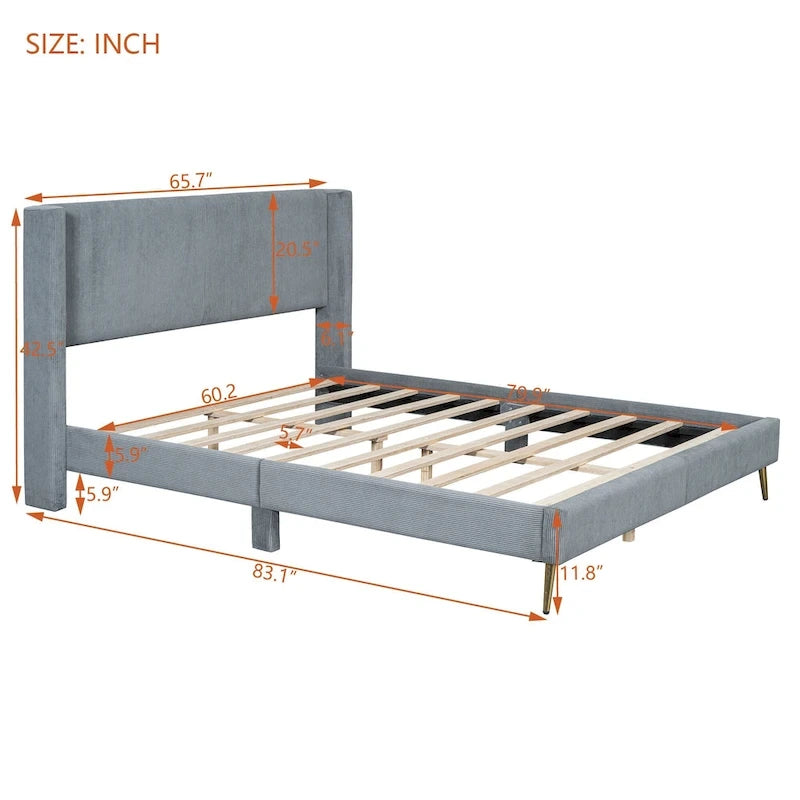Letto queen-size con piattaforma in velluto a coste e testiera trapuntata