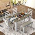 Set da tavolo da pranzo in legno 6 pezzi marrone+bianco con tavolo rettangolare, 4 sedie e panca