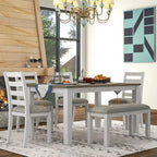 Set da tavolo da pranzo in legno 6 pezzi marrone+bianco con tavolo rettangolare, 4 sedie e panca