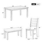 Set da tavolo da pranzo in legno 6 pezzi marrone+bianco con tavolo rettangolare, 4 sedie e panca