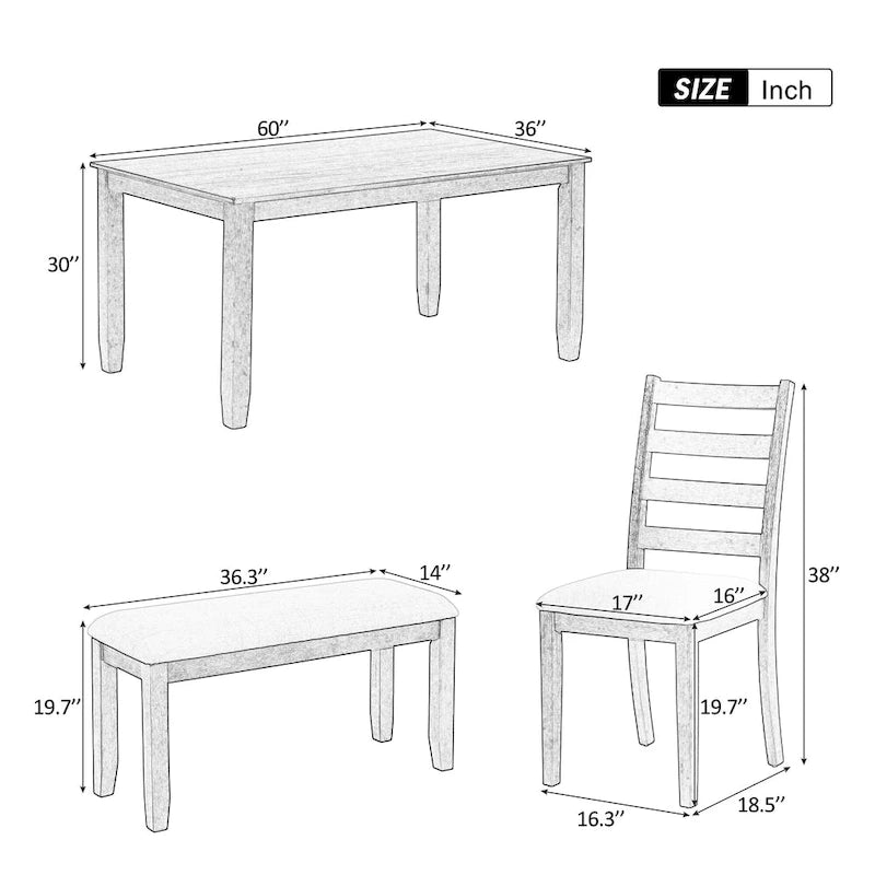 Set da tavolo da pranzo in legno 6 pezzi marrone+bianco con tavolo rettangolare, 4 sedie e panca