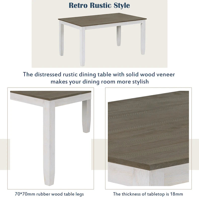 Set da tavolo da pranzo in legno 6 pezzi marrone+bianco con tavolo rettangolare, 4 sedie e panca
