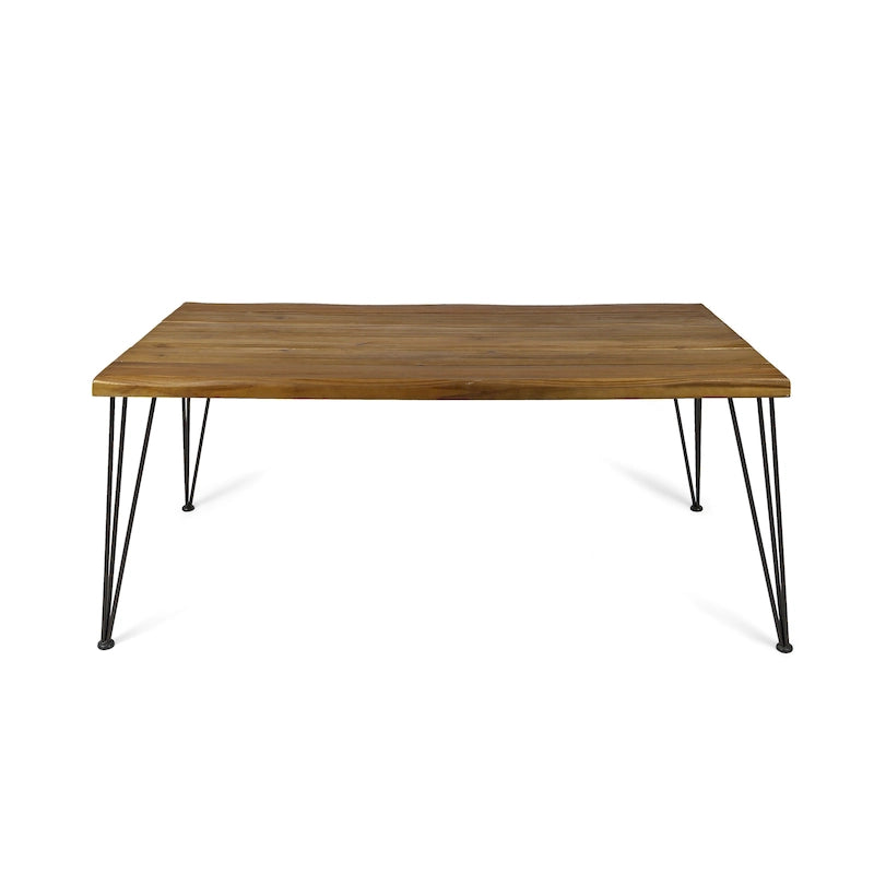 Tavolo da pranzo in legno di acacia da 72" con finitura in teak e gambe rustiche in metallo, 6 posti a sedere