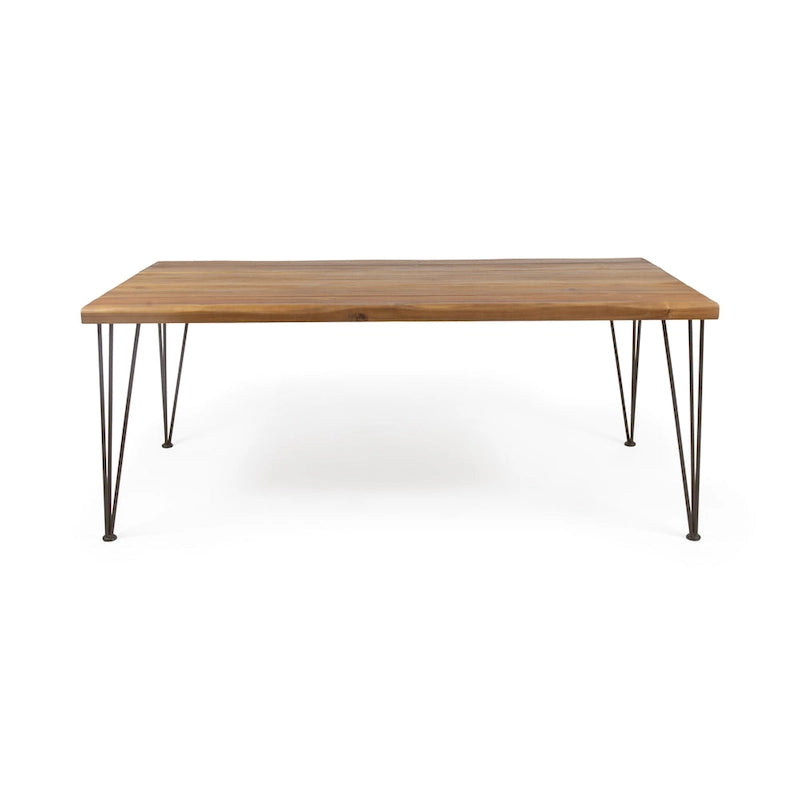 Tavolo da pranzo in legno di acacia da 72" con finitura in teak e gambe rustiche in metallo, 6 posti a sedere
