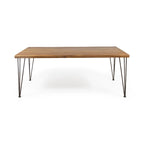 Tavolo da pranzo in legno di acacia da 72" con finitura in teak e gambe rustiche in metallo, 6 posti a sedere