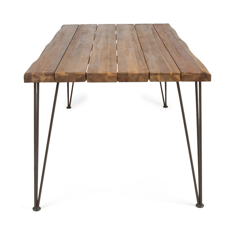 Tavolo da pranzo in legno di acacia da 72" con finitura in teak e gambe rustiche in metallo, 6 posti a sedere