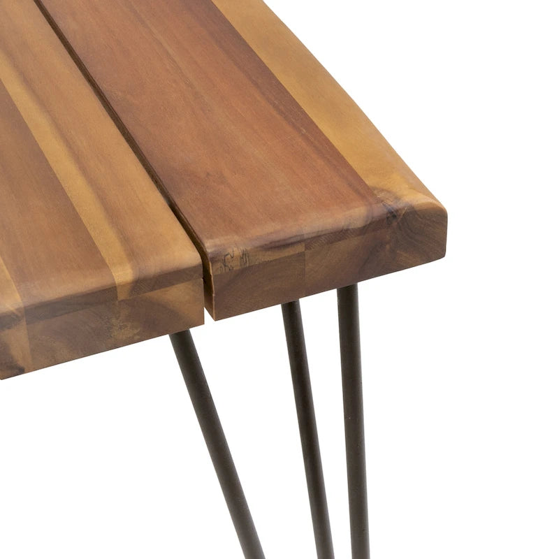 Tavolo da pranzo in legno di acacia da 72" con finitura in teak e gambe rustiche in metallo, 6 posti a sedere
