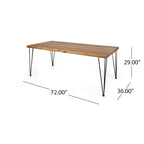 Tavolo da pranzo in legno di acacia da 72" con finitura in teak e gambe rustiche in metallo, 6 posti a sedere