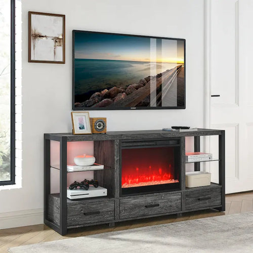 Mobile TV Con Caminetto Elettrico da 60 Pollici Con Luci LED Colorate Sincronizzate - Colore Rovere Rustico Scuro