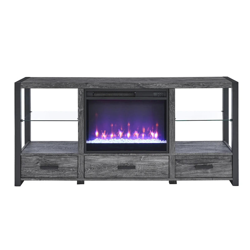 Mobile TV Con Caminetto Elettrico da 60 Pollici Con Luci LED Colorate Sincronizzate - Colore Rovere Rustico Scuro