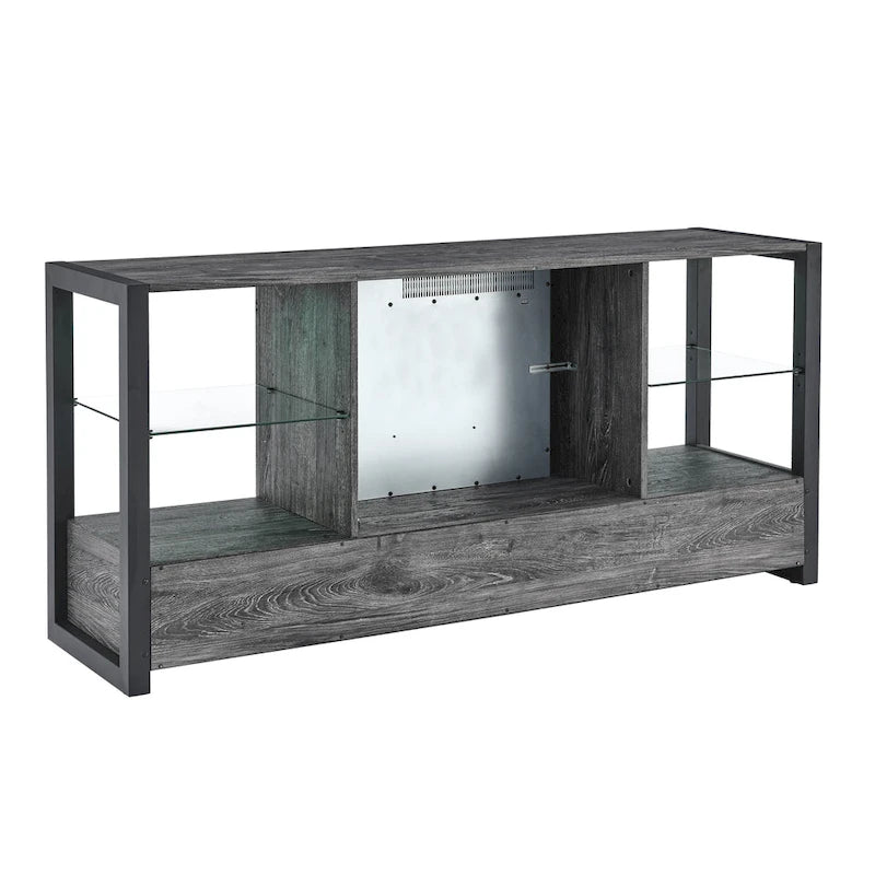 Mobile TV Con Caminetto Elettrico da 60 Pollici Con Luci LED Colorate Sincronizzate - Colore Rovere Rustico Scuro