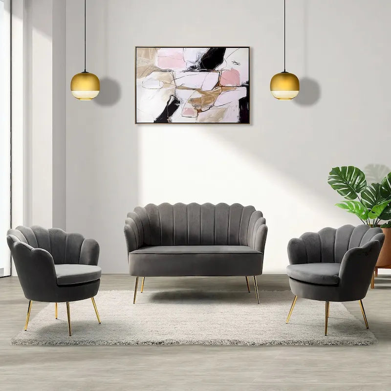 Set Soggiorno 3 Pezzi da 52" Divano, Divanetto, Poltrona Stile Moderno
