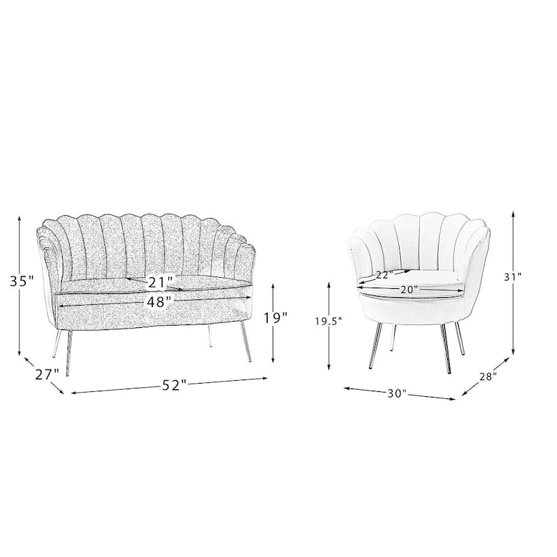 Set Soggiorno 3 Pezzi da 52" Divano, Divanetto, Poltrona Stile Moderno