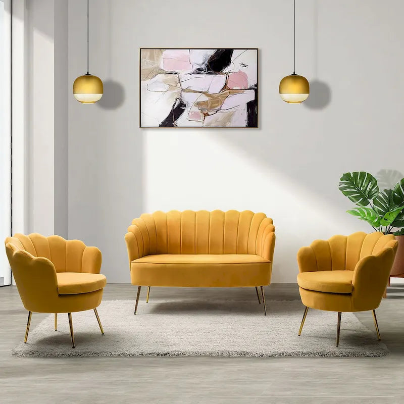 Set Soggiorno 3 Pezzi da 52" Divano, Divanetto, Poltrona Stile Moderno
