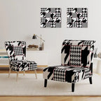 Poltrona di design Mid-Century con fantasia pied de poule per salotto