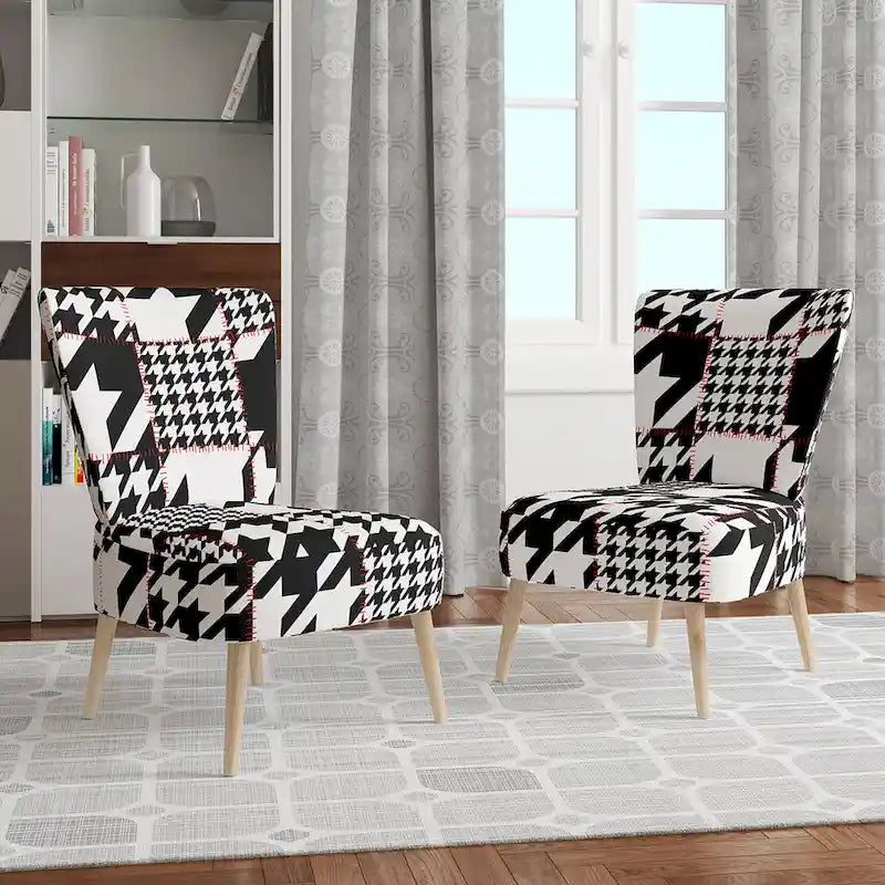 Poltrona di design Mid-Century con fantasia pied de poule per salotto