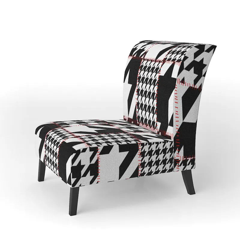 Poltrona di design Mid-Century con fantasia pied de poule per salotto