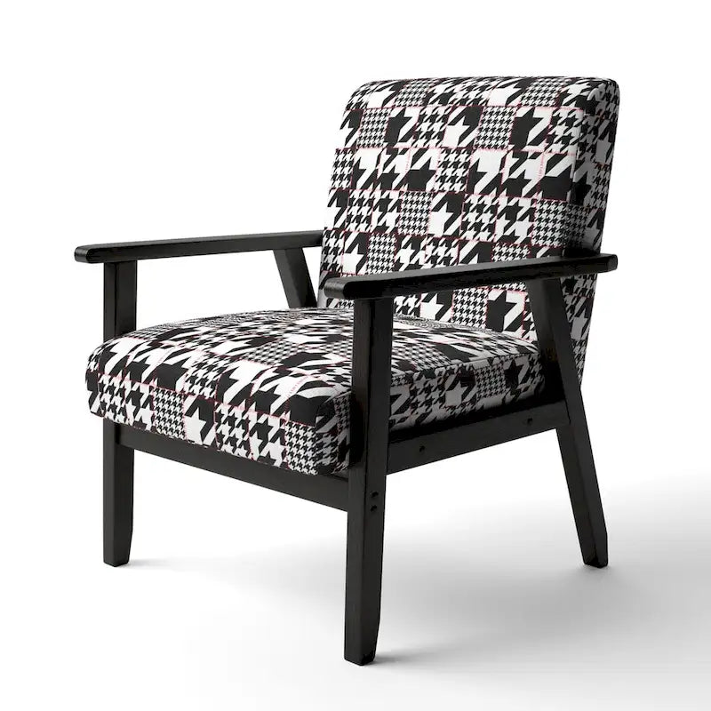 Poltrona di design Mid-Century con fantasia pied de poule per salotto