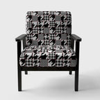 Poltrona di design Mid-Century con fantasia pied de poule per salotto