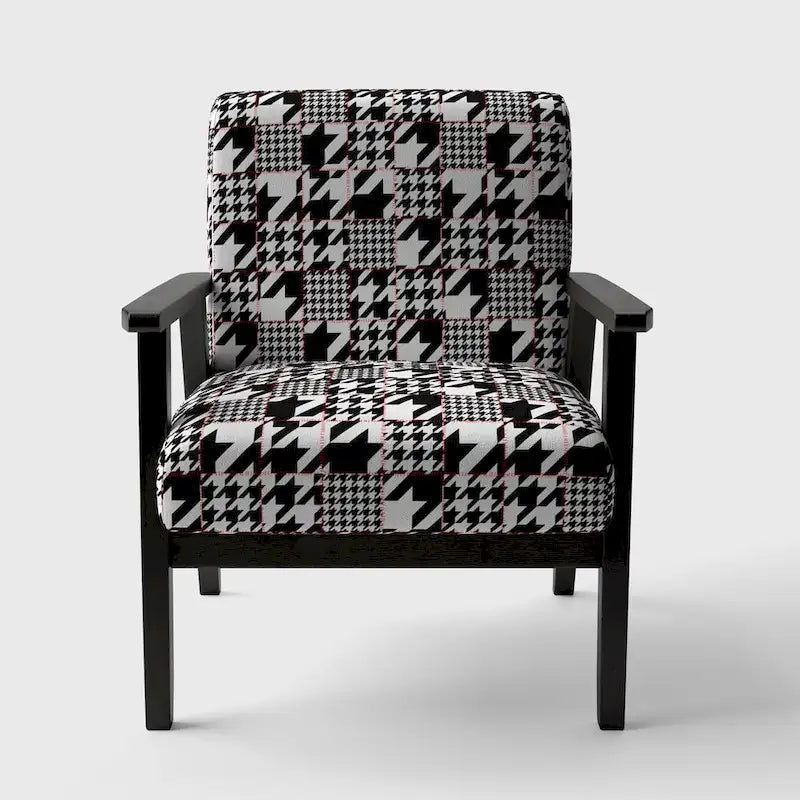 Poltrona di design Mid-Century con fantasia pied de poule per salotto