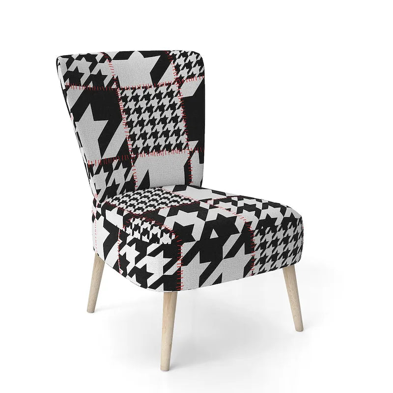 Poltrona di design Mid-Century con fantasia pied de poule per salotto
