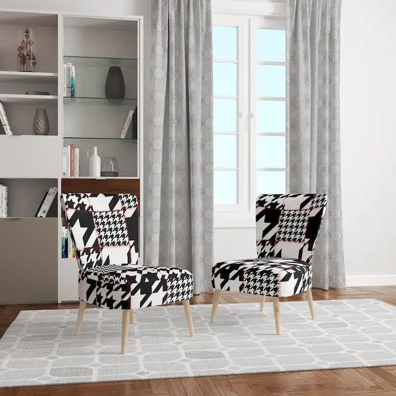 Poltrona di design Mid-Century con fantasia pied de poule per salotto