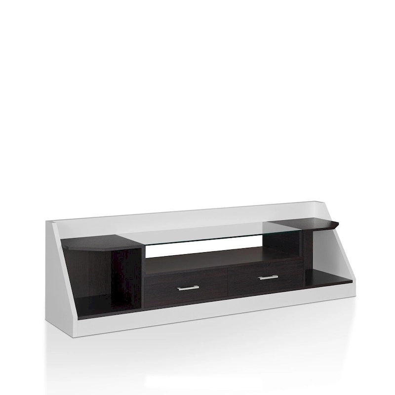 Mobile porta TV multifunzionale da 70" in vetro bianco con contenitore per soggiorno
