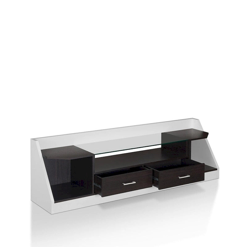 Mobile porta TV multifunzionale da 70" in vetro bianco con contenitore per soggiorno