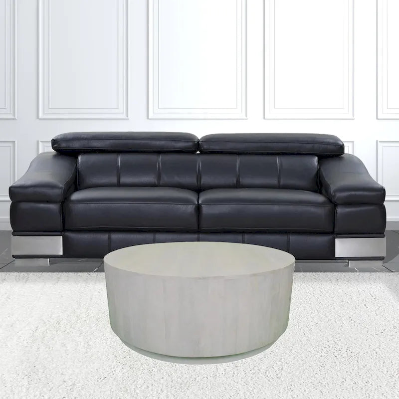 Tavolino rotondo rustico da 42" in legno massello bianco anticato per soggiorno