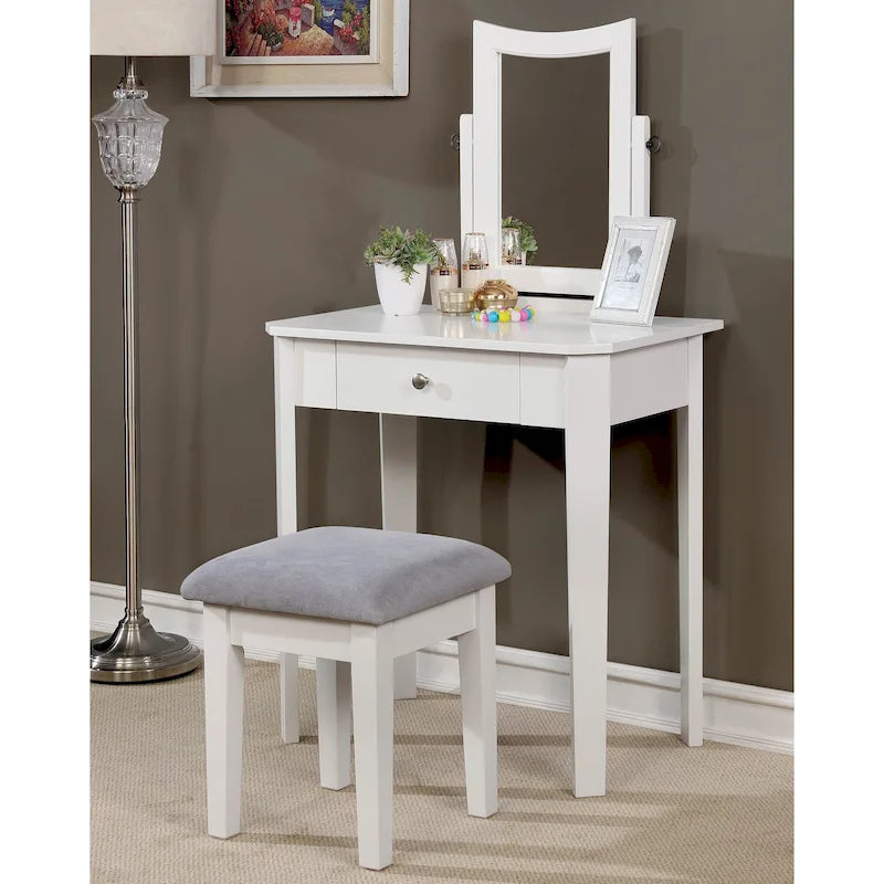 Set Toeletta 3 Pezzi in Legno Massello Contemporaneo con 1 Cassetto, per Camera da Letto