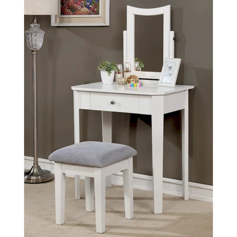 Set Toeletta 3 Pezzi in Legno Massello Contemporaneo con 1 Cassetto, per Camera da Letto
