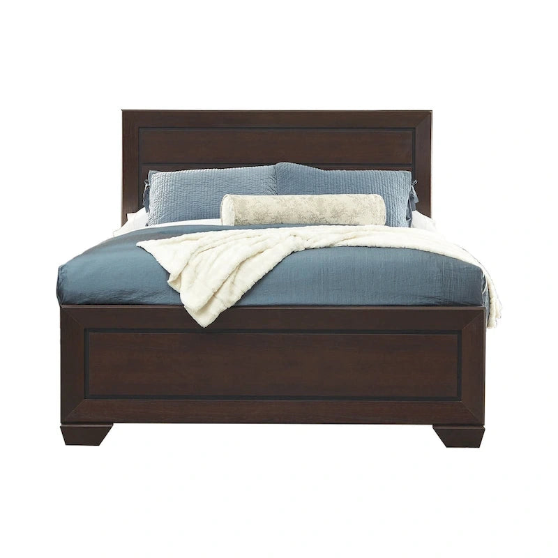 Set da camera da letto a 2 pezzi con comò, pannellato, in legno finitura cacao scuro