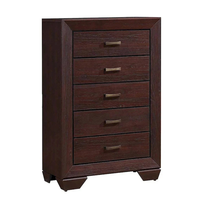 Set da camera da letto a 2 pezzi con comò, pannellato, in legno finitura cacao scuro