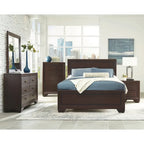 Set da camera da letto a 2 pezzi con comò, pannellato, in legno finitura cacao scuro