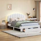 Letto a piattaforma imbottito queen-size con cassetto