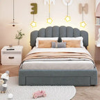 Letto a piattaforma imbottito queen-size con cassetto