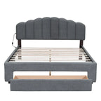 Letto a piattaforma imbottito queen-size con cassetto