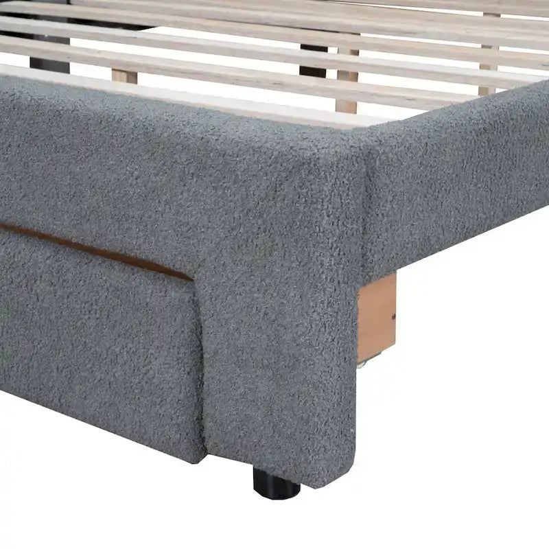 Letto a piattaforma imbottito queen-size con cassetto