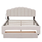Letto a piattaforma imbottito queen-size con cassetto