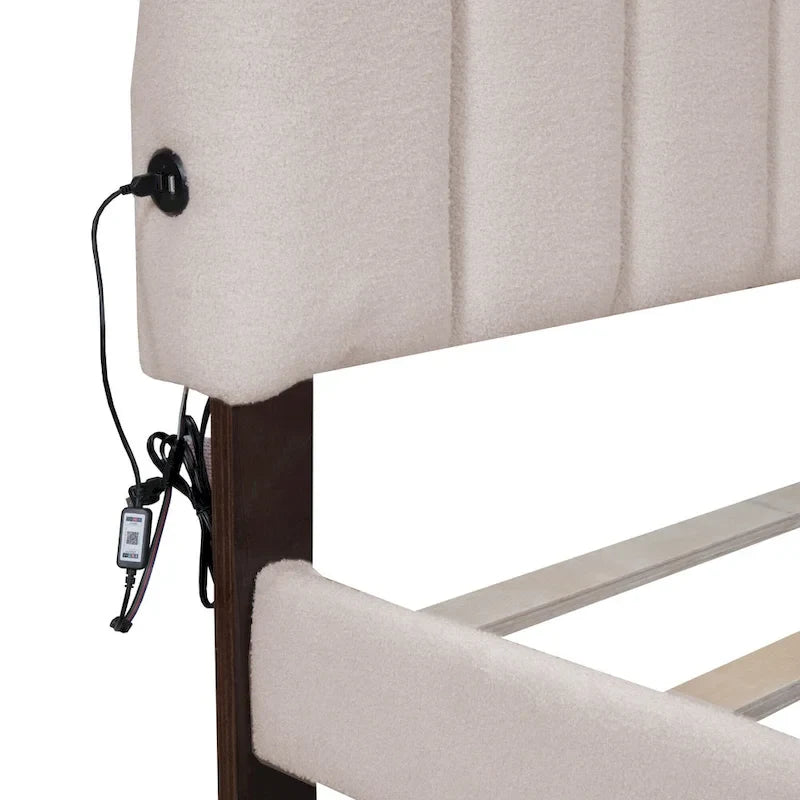 Letto a piattaforma imbottito queen-size con cassetto