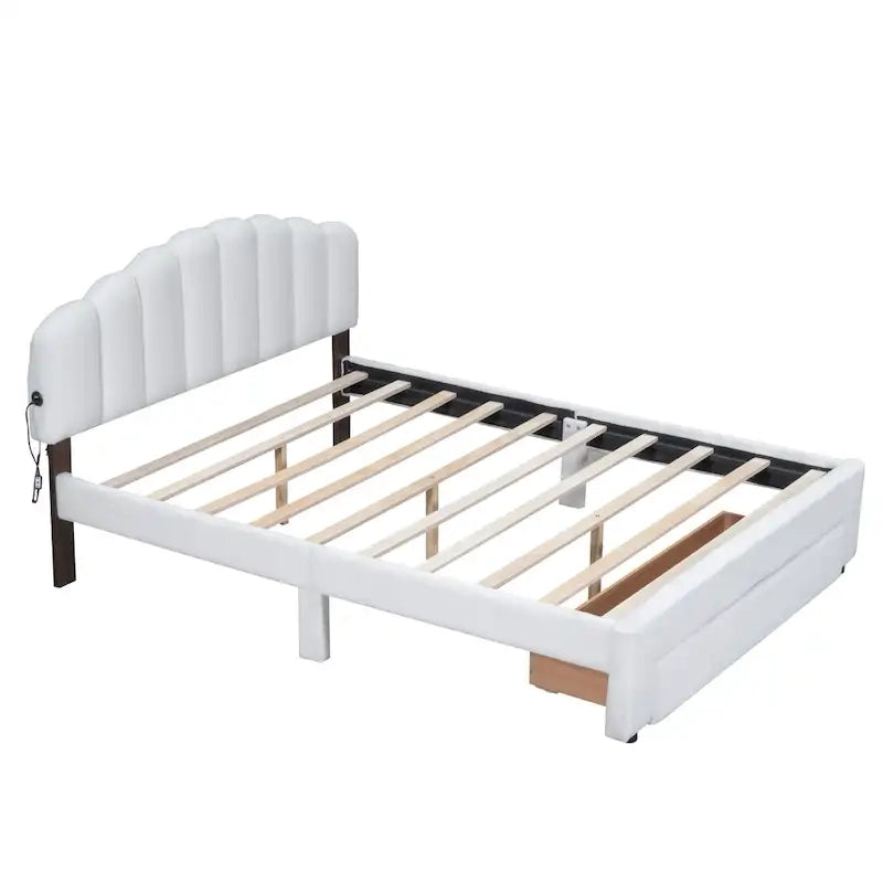 Letto a piattaforma imbottito queen-size con cassetto