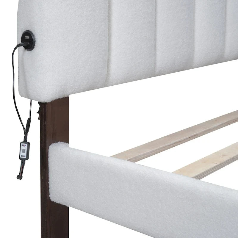 Letto a piattaforma imbottito queen-size con cassetto