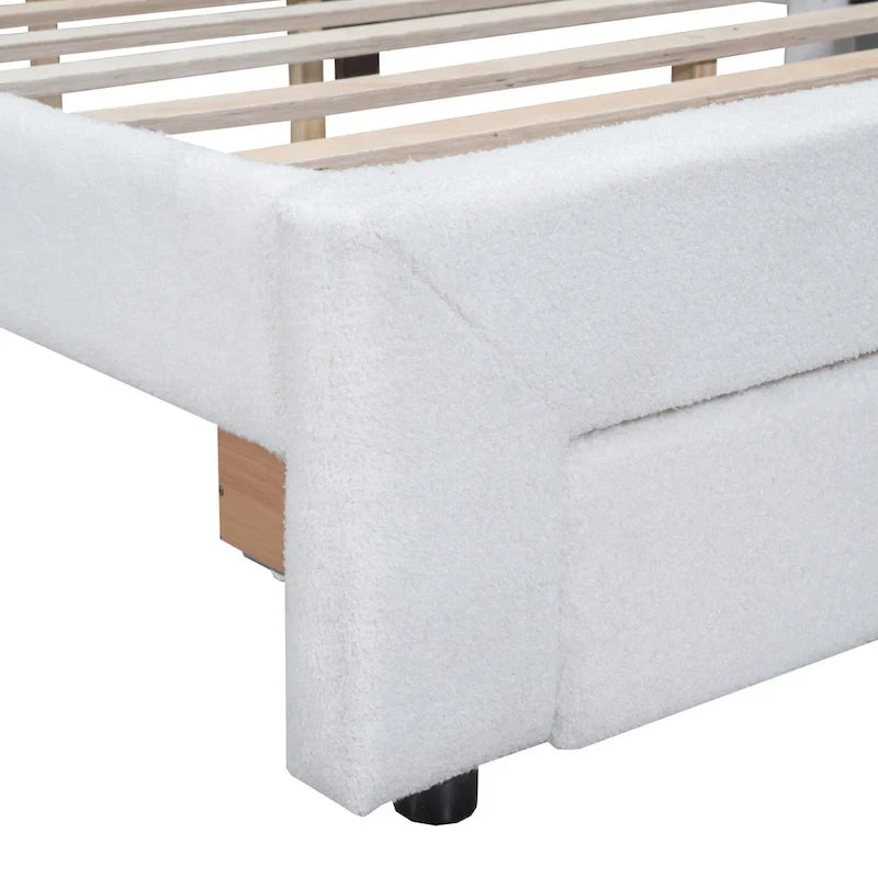 Letto a piattaforma imbottito queen-size con cassetto