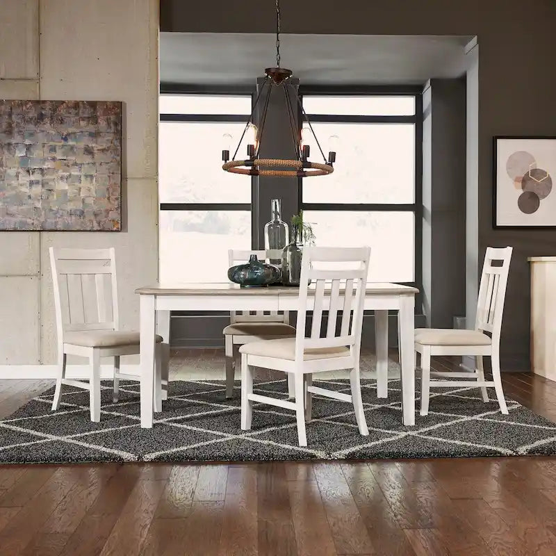 Set da pranzo rettangolare 5 pezzi, finitura spazzolata grigio chiaro